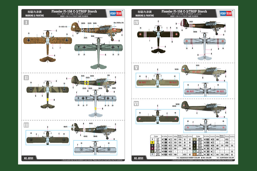 Fieseler Fi-156 C-3/TROP Storch HobbyBoss | No. 80181 | 1:35