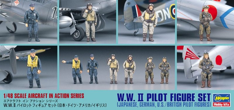 WWII Pilot Figure Set Japanese, German, US/British Hasegawa 36007-1200  1:48