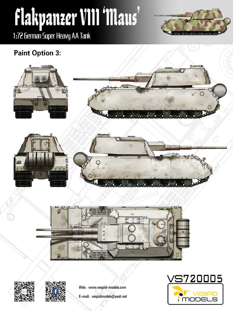 VESPID MODELS VS720005 - 1:72 Flakpanzer VIII Maus - German Super Heavy AA Tank