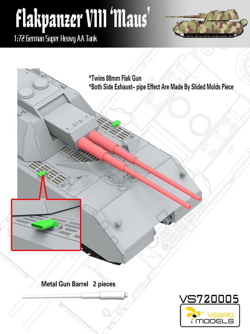 VESPID MODELS VS720005 - 1:72 Flakpanzer VIII Maus - German Super Heavy AA Tank