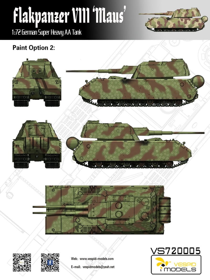 VESPID MODELS VS720005 - 1:72 Flakpanzer VIII Maus - German Super Heavy AA Tank