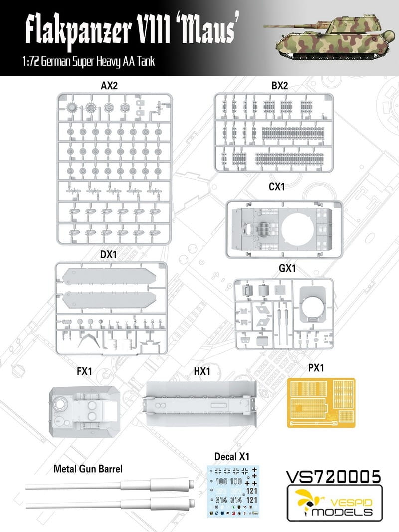 VESPID MODELS VS720005 - 1:72 Flakpanzer VIII Maus - German Super Heavy AA Tank