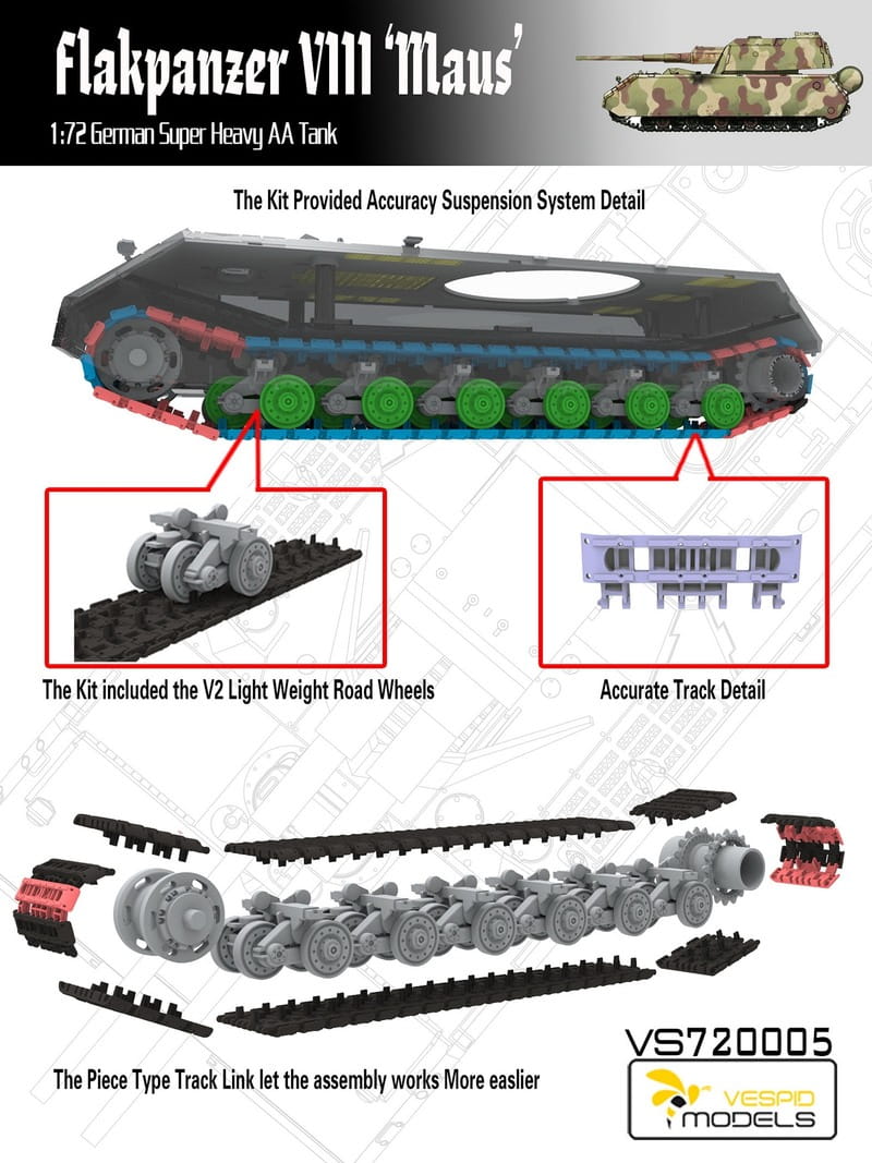 VESPID MODELS VS720005 - 1:72 Flakpanzer VIII Maus - German Super Heavy AA Tank