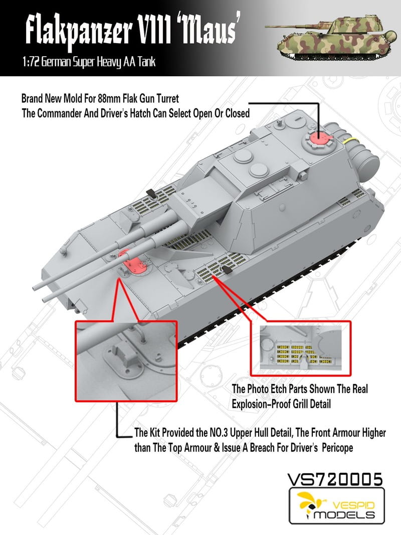 VESPID MODELS VS720005 - 1:72 Flakpanzer VIII Maus - German Super Heavy AA Tank