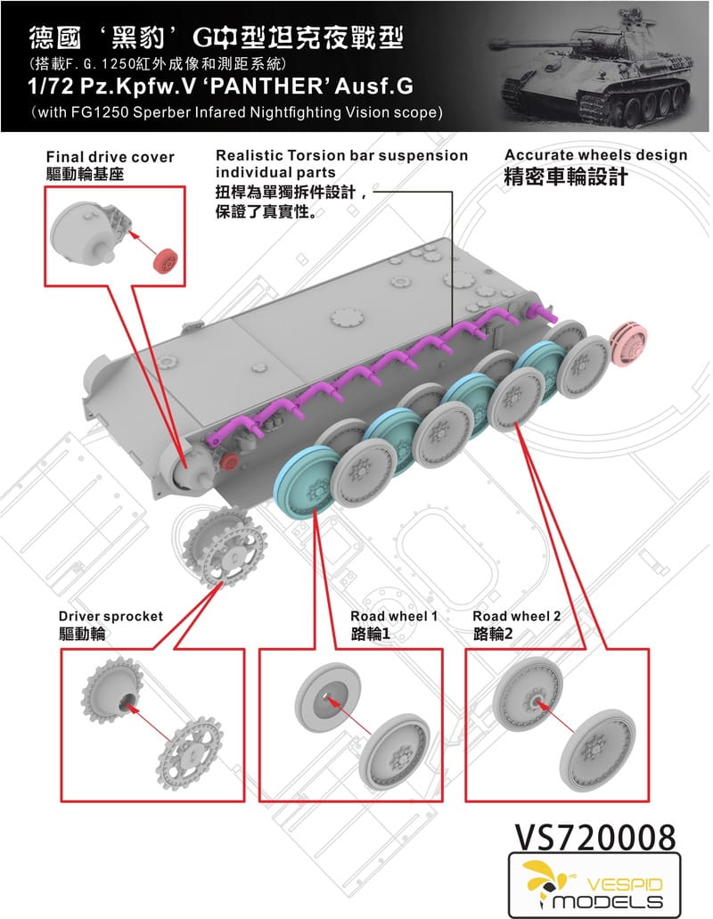 VESPID VS720008 1:72 Pz.Kpfw.V Panther Ausf.G with FG1250 Infrared Vision Scope
