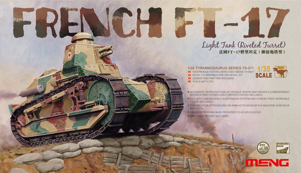 MENG MODEL TS011 - 1:35 French FT-17 Light Tank (Riveted Turret) w Diorama Base