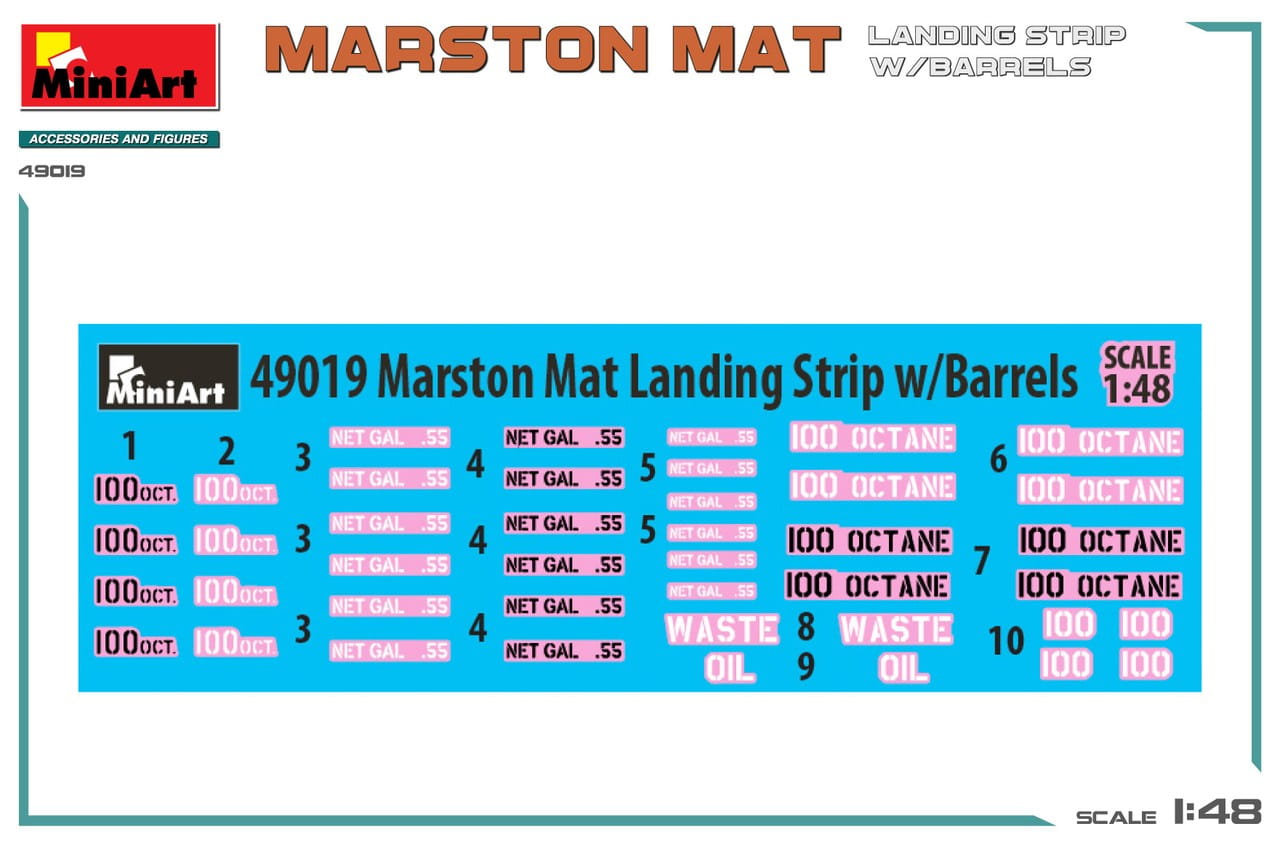 Miniart 49019 - 1:48 Marston Mat Landing Strip w/ Barrels