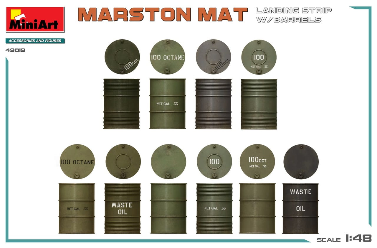 Miniart 49019 - 1:48 Marston Mat Landing Strip w/ Barrels