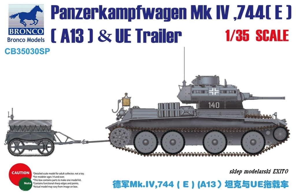 BRONCO CB 35030SP - 1:35 Panzerkampfwagen Mk IV, 744(e) (A13) & UE Trailer