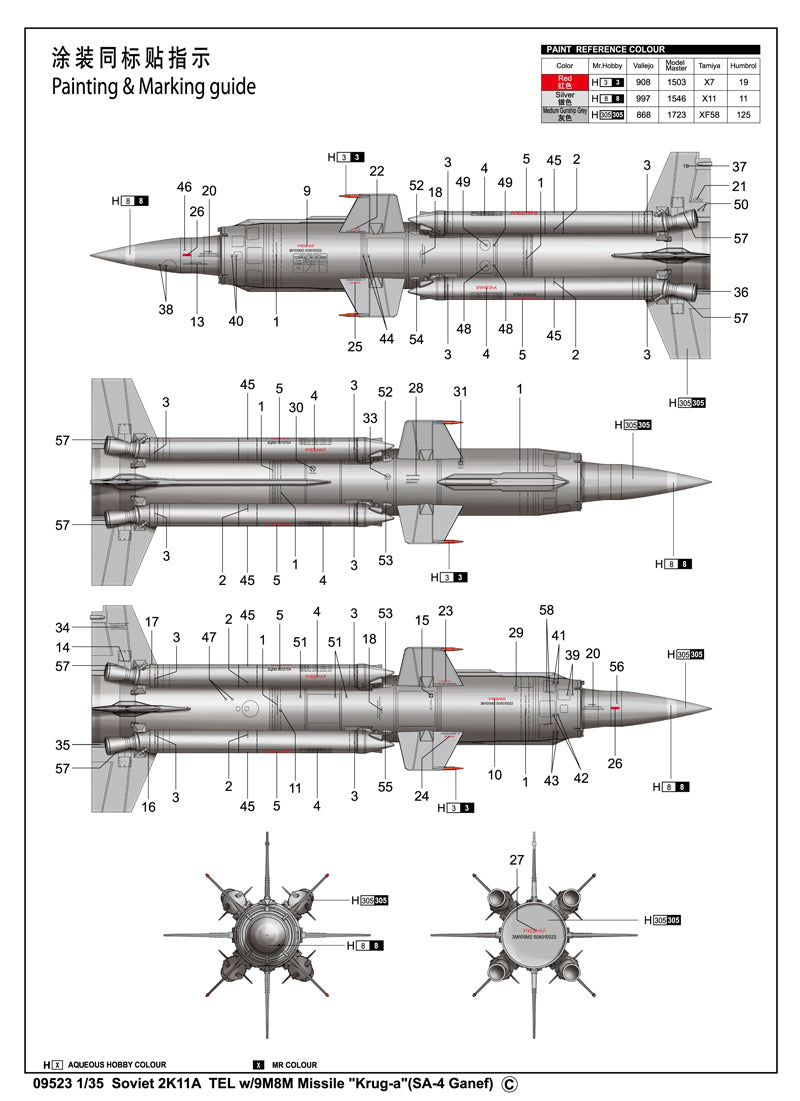 TRUMPETER 09523 - 1:35 Soviet 2K11A TEL w/9M8M Missile Krug-a (SA-4 Ganef)